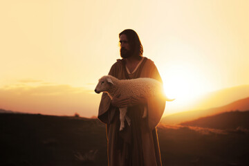 Jesus Christ Carrying a Lamb at Sunset, The Gospel of John, I am the good shepherd
