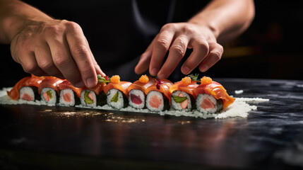 hands of a sushi chef creating ingenious sushi rolls generative ai