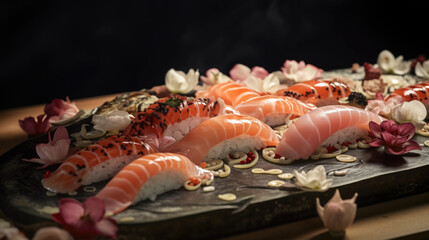 hands of a sushi chef creating intricate sushi art generative ai