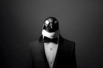 Fotobehang Poised Penguin with Butler's Tray Portrait. Generative AI Illustration © Mihai Zaharia
