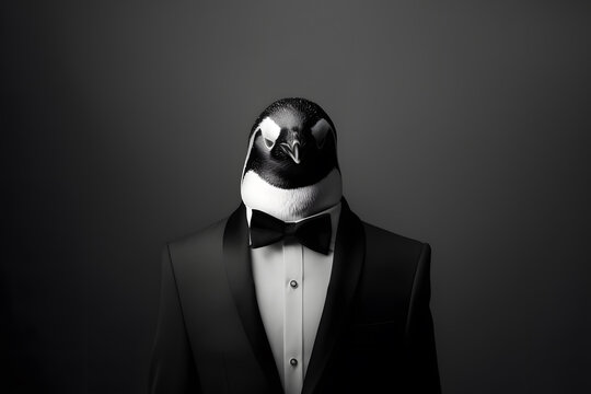 Poised Penguin with Butler's Tray Portrait. Generative AI Illustration
