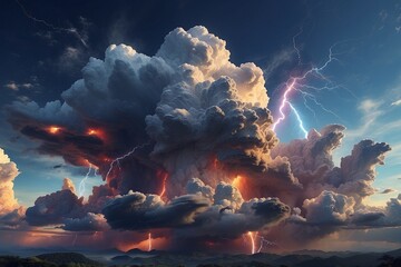 thunder storm clouds drawing  - obrazy, fototapety, plakaty