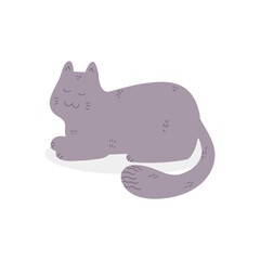 Cute hand drawn cat is sleeping in a loaf of bread pose. Kitty is asleep. Vector illustration