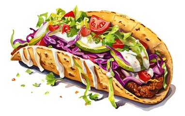 Taco watercolor painting on isolated white background