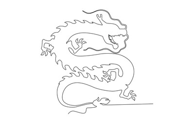 A four-legged mythical dragon. Chinese Dragon one-line drawing