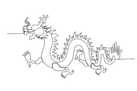 Illustration of a Chinese dragon mythology. Chinese Dragon one-line drawing