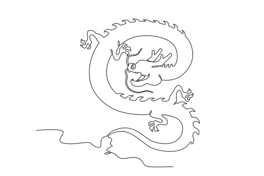 A Chinese dragon flying in a circle. Chinese Dragon one-line drawing