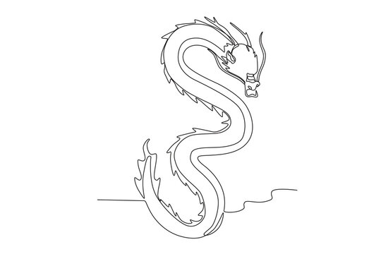 A Chinese dragon stood up. Chinese Dragon one-line drawing