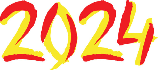 Text, inscription, 2024. New Year 2024. Lettering. Red and yellow colors. Vector graphics.