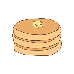 Pancake with butter. Stacks of tasty pancakes. American brunch. Delicious breakfast food vector illustration isolated on a white background.