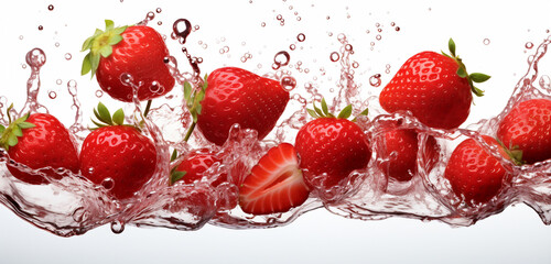 strawberry falling into water