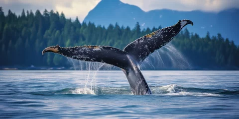 Foto op Canvas The tail of a humpback whale is distinctive and recognizable. © Nattadesh