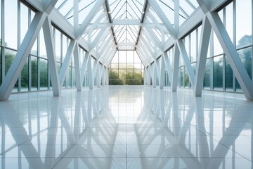 Architectural symmetry of a modern glass atrium, geometric precision in design