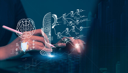 Chatbot chat with AI. Artificial intelligence. The concept of accessing imagination by feeding commands to Ai to create what is in our mind with futuristic technology through the Internet..