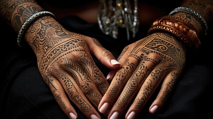 hands adorned with traditional Polynesian tattoos, which complement cultural clothing generative ai - obrazy, fototapety, plakaty