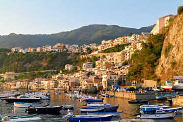 Scilla. The fishermen village of Chianalea Calabria Italy at sunrise - obrazy, fototapety, plakaty