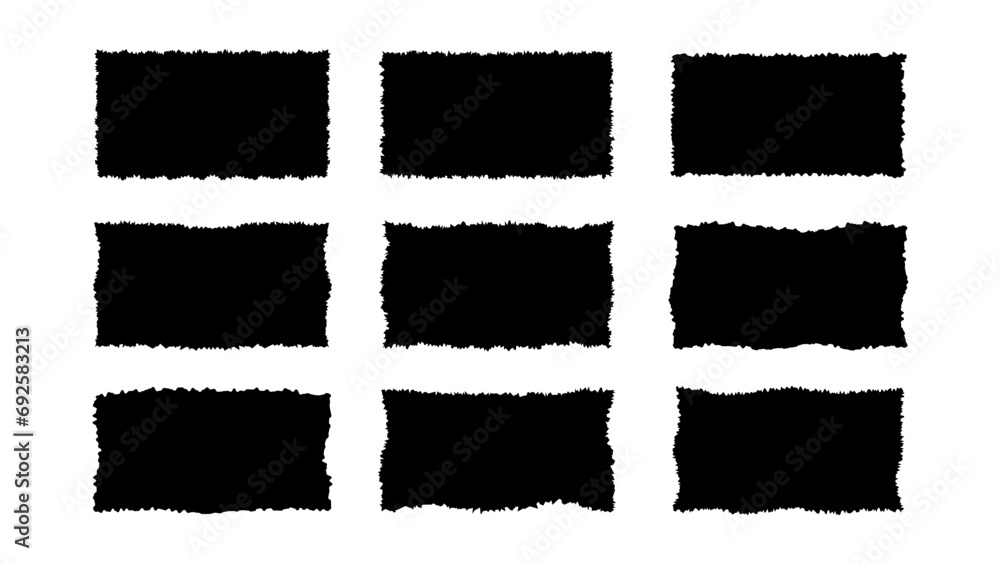 Aufkleber set black rectangle frames with jagged edges isolated on white background.vector illustpation