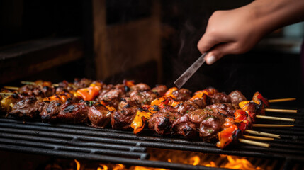 chef expertly grilling skewers for a Middle Eastern kebab dish generative ai