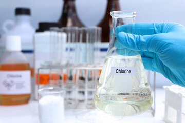 Chlorine in chemical container , chemical in the laboratory and industry