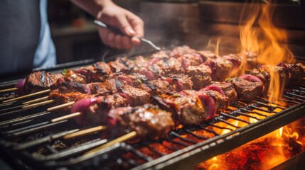chef expertly grilling skewers for a Middle Eastern kebab dish generative ai