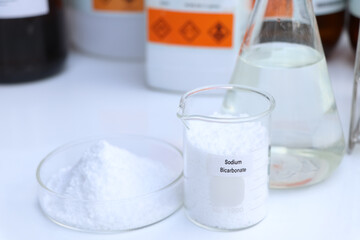Sodium Bicarbonate in chemical container , chemical in the laboratory and industry