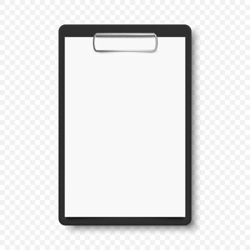 Black clipboard with blank white sheet
