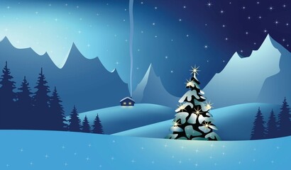 Mountain Landscape at the christmas time - illustration