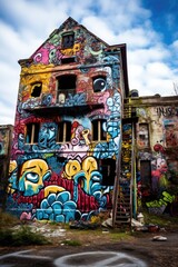 A vibrant and colorful graffiti mural on the castle
