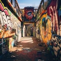 Fototapeta premium A vibrant and colorful graffiti mural on the castle 