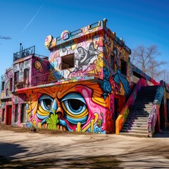 A vibrant and colorful graffiti mural on the castle
