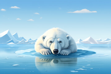 Colar bear on a piece of ice. Global warming concept