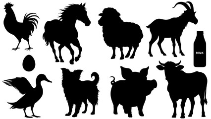 Stylish silhouette vector set of farm animals