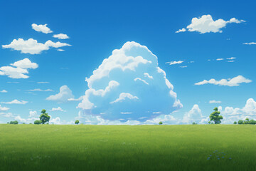 Obraz na płótnie Canvas A huge cloud in the sky, spring green nature field illustration