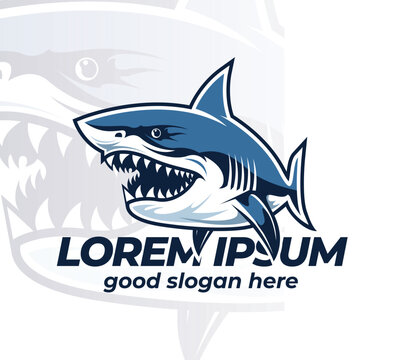 Shark esport logo mascot design illustration, shark fish illustration on sea ocean water, gamer logo