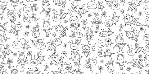 Funny Bees family. Beehive seamless pattern background for your design - 692587663