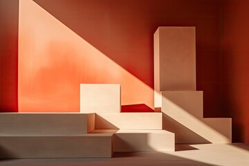 Artistic composition of abstract geometric shapes casting dynamic shadows, contemporary design
