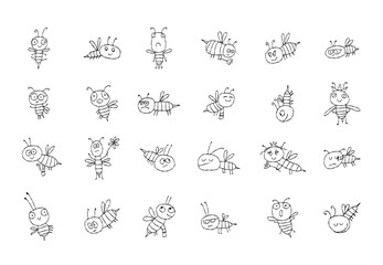 Collection of funny Bee characters isolated on white. Icons set for your design.
