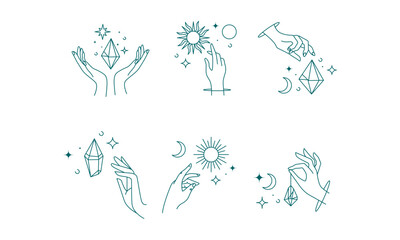 set of logo hand line arts vector