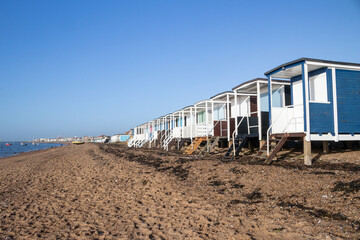 Fototapeta na wymiar Beach Huts at Thorpe Bay, Essex, England, United Kingdom