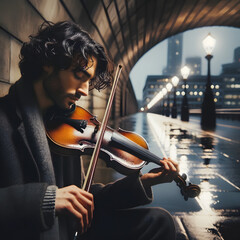 A man playing the violin - obrazy, fototapety, plakaty