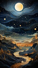 An abstract depiction of a starry night with constellations forming intricate patterns, inviting stargazers to explore the cosmos from their mobile screens