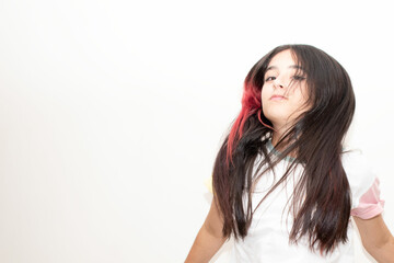 Obraz premium woman, hair, people, beauty, couple, person, face, hairdresser, home, indoors, mirror, business, child, family, hairstyle, smile, smiling