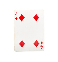 Four of diamonds playing card on a transparent background 