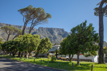 Fototapeta na wymiar A view of Table Mountain in Cape Town, South Africa, one of the country's most recognizable landmarks.