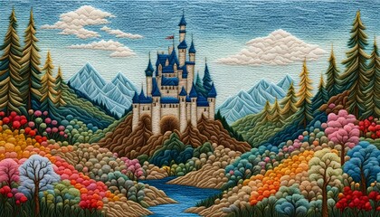 Beautiful Fairytale Castle Moon Sky Landscape Embroidery