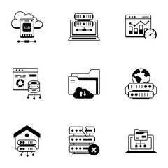 Set of Data Servers Line Icons 

