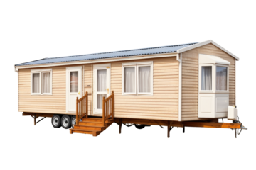 Wooden mobile home isolated on a clipped PNG transparent background