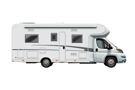 Side view of a median motorhome isolated on a cutout PNG transparent background