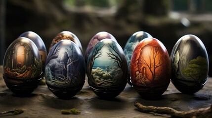 painted colored Easter eggs, concept of Easter, holiday