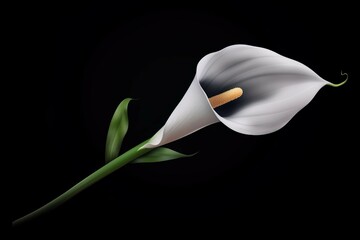 Calla flower closeup photo in darkness. Garden blossom exotic white lily flower. Generate ai